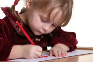young pretty girl learn drawing with pencil